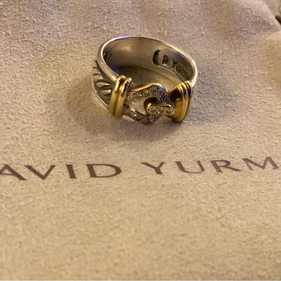 David Yurman  18K Gold and Silver Diamond Buckle Ring Size 6.5 - Picture 1 of 12